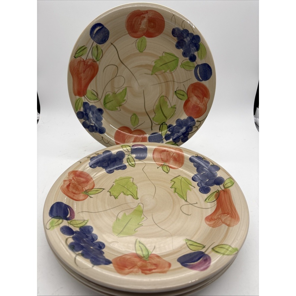 Set of 4 Royal Norfolk Blue Red Grapes Pear Plum Dinner Plates 10 1/2"